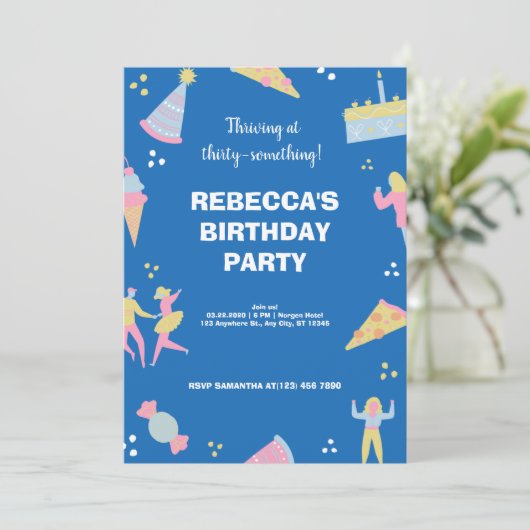 Invitation Pizza d'anniversaire à la crème glacée bleue migno (Debout devant)