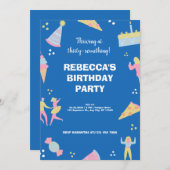 Invitation Pizza d'anniversaire à la crème glacée bleue migno (Devant / Derrière)