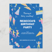 Invitation Pizza d'anniversaire à la crème glacée bleue migno (Devant / Derrière)