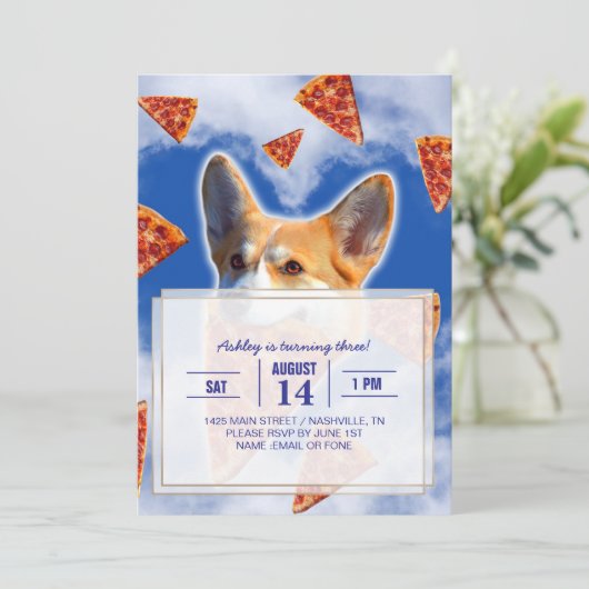Invitation Pizza de Chien de Corgi (Debout devant)