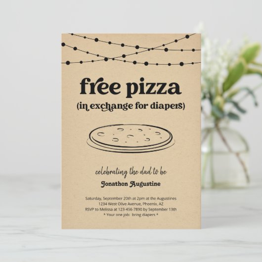 Invitation Pizza Diaper Party Drôle Hommes Papa Douche Invita (Debout devant)