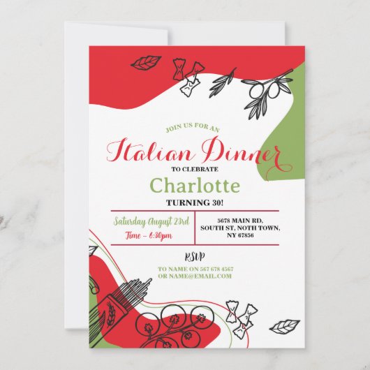Invitation Pizza Dîner Italien Anniversaire Fête Déjeuner (Devant)