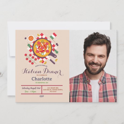 Invitation Pizza Dîner Italien Anniversaire Fête Déjeuner Pho (Devant)