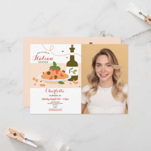 Invitation Pizza Dîner Italien Anniversaire Photo (Devant/Arrière en situation)