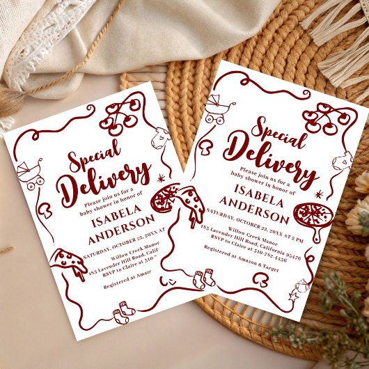 Invitation Pizza doodle special Delivery Baby Shower 
