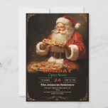 Invitation Pizza du Père Noël<br><div class="desc">noël santa claus yummy,  déjeuner livraison repas xmas,  cadeau hiver délicieux nourriture,  fête peinture pizza vintage,  art rétro noël,  santa claus</div>