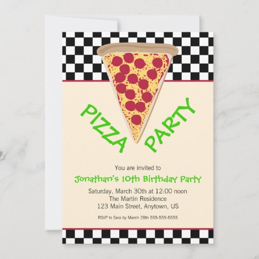 Invitation Pizza en tableau noir et blanc (Devant)