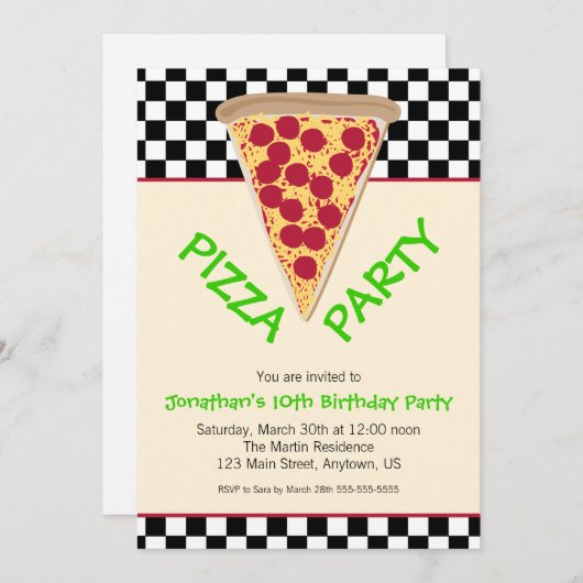Invitation Pizza en tableau noir et blanc (Devant / Derrière)