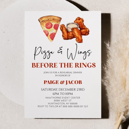 Invitation Pizza et ailes avant le dîner de répétition des an