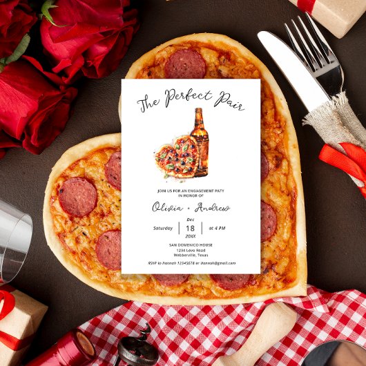 Invitation Pizza et Bière Parfait Partie d'engagement paire