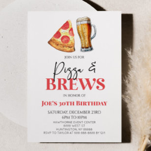 Invitation Pizza et brasse Bière Verre fête d'anniversaire