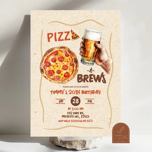 Invitation Pizza et brasse Homme Anniversaire