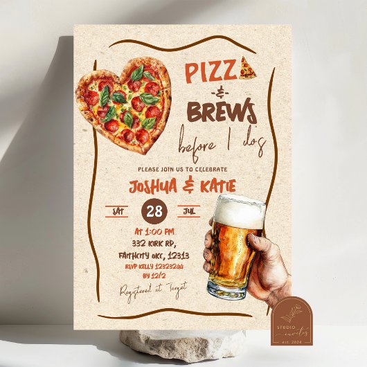 Invitation Pizza et brasses avant de faire Couples Douche