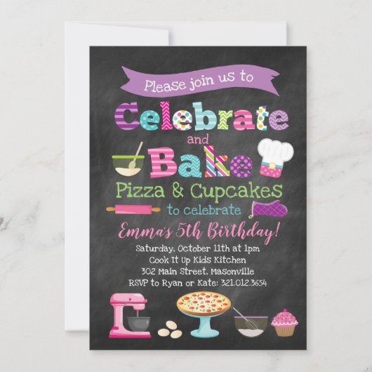 Invitation Pizza et Cupcakes Baking Party (Devant)
