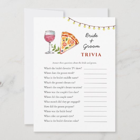 Invitation Pizza et Fête des mariées de vin Jeux Trivia (Devant)