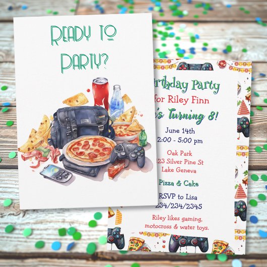 Invitation Pizza et Jeu Boy's Birthday Party