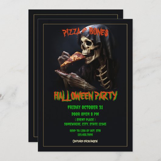 Invitation Pizza et os Halloween Party (Devant / Derrière)