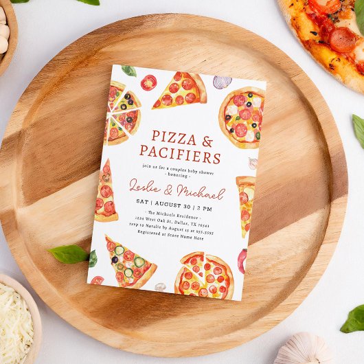 Invitation Pizza et Pacificateurs Baby shower à couples