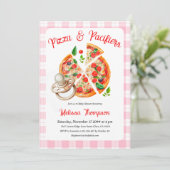 Invitation Pizza et Pacificateurs Baby shower rose (Debout devant)