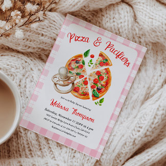 Invitation Pizza et Pacificateurs Baby shower rose