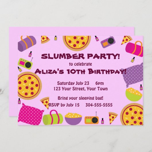 Invitation Pizza et Pajama Party (Devant / Derrière)