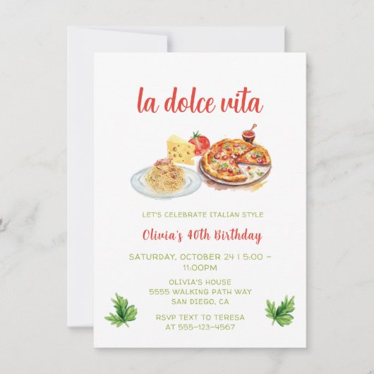 Invitation Pizza et Pâtes fête Anniversaire Dîner italien (Devant)