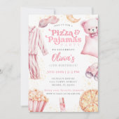 Invitation Pizza et pyjamas couchette fête du bois d'oeuvre (Devant)