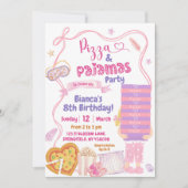 Invitation Pizza et Pyjamas de fille à la blonde rose (Devant)