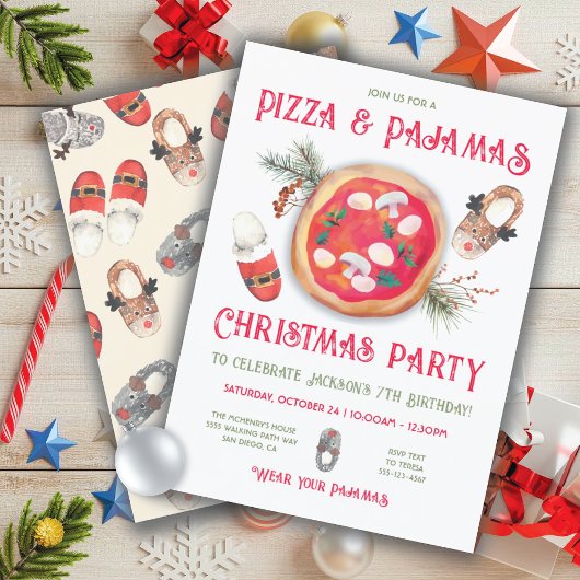Invitation Pizza et Pyjamas Noël Anniversaire Invitat