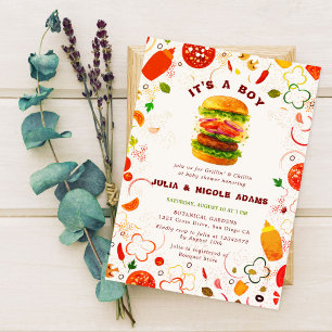Invitation Pizza et Tétines Garnitures Burger BBQ Baby Shower