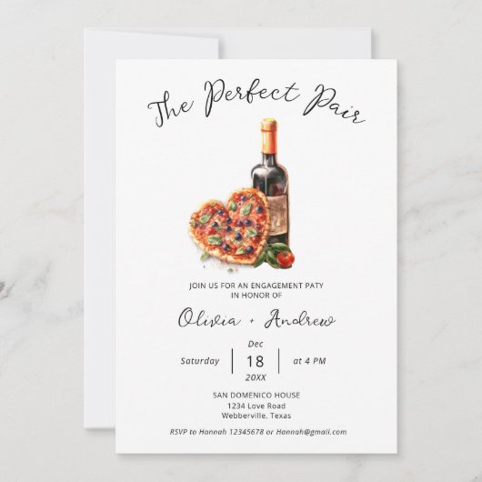 Invitation Pizza et vin Parfait Partie d'engagement paire (Devant)