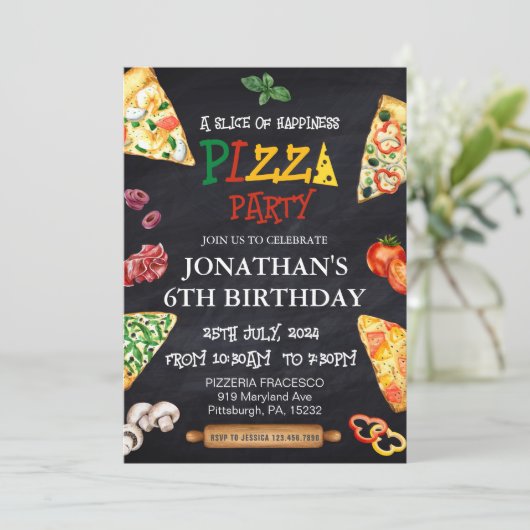 Invitation Pizza fête d'anniversaire (Debout devant)