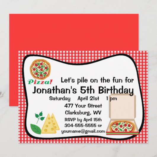 Invitation Pizza fête d'anniversaire (Devant / Derrière)