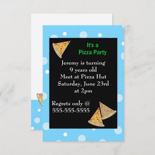 Invitation Pizza fête d'anniversaire (Devant / Derrière)