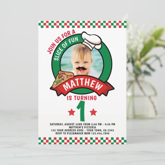 Invitation Pizza fête d'anniversaire (Debout devant)