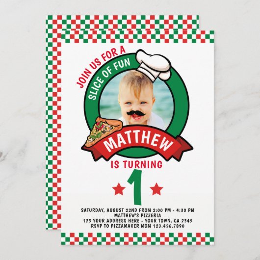 Invitation Pizza fête d'anniversaire (Devant / Derrière)