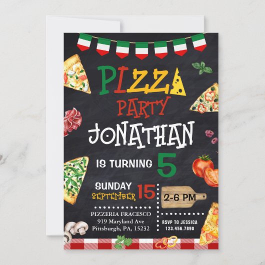 Invitation Pizza fête d'anniversaire (Devant)