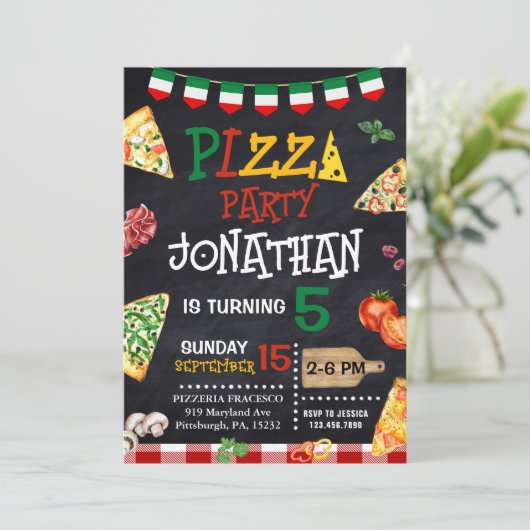 Invitation Pizza fête d'anniversaire (Debout devant)