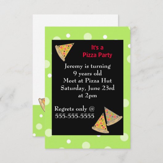 Invitation Pizza fête d'anniversaire (Devant / Derrière)