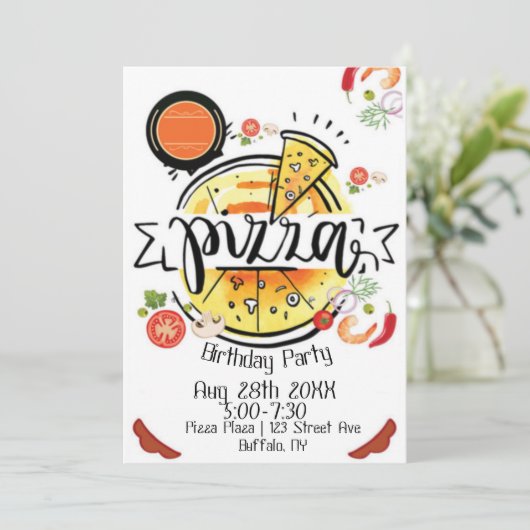 Invitation Pizza fête d'anniversaire (Debout devant)