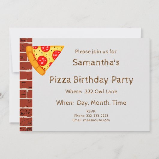 Invitation Pizza fête d'anniversaire (Dos)