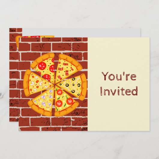 Invitation Pizza fête d'anniversaire (Devant / Derrière)