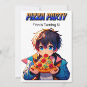 Invitation Pizza fête d'anniversaire | Anime Boy avec Pizza (Devant)