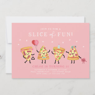 Invitation Pizza fête d'anniversaire mignonne Invitation, tra