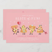 Invitation Pizza fête d'anniversaire mignonne Invitation, tra (Devant / Derrière)