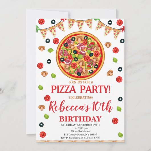 Invitation Pizza fête d'anniversaire, tranche d'Anniversaire  (Devant)