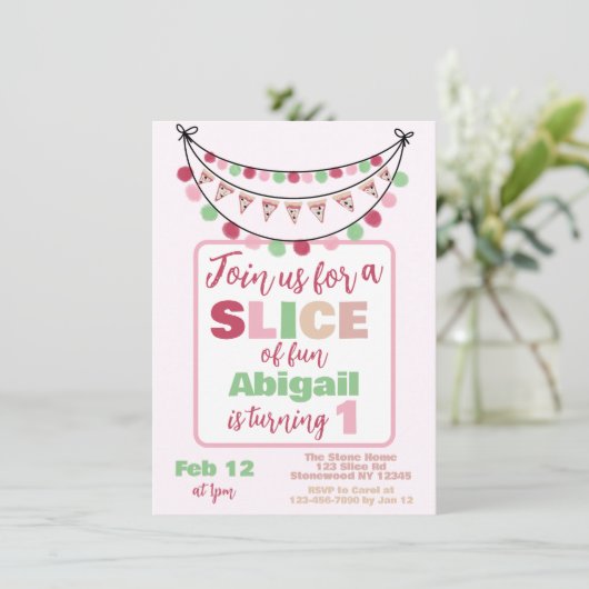 Invitation Pizza Filles Premier anniversaire (Debout devant)