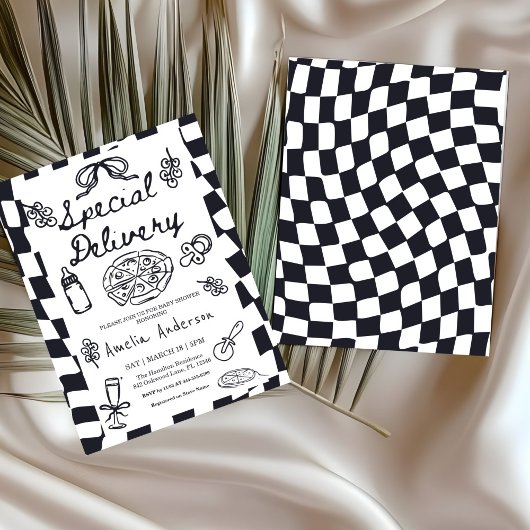 Invitation Pizza Hand Drawn Special Delivery Baby Shower