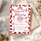 Invitation Pizza Hand Drawn Special Delivery Baby Shower