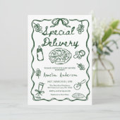 Invitation Pizza Hand Drawn Special Delivery Baby Shower (Debout devant)